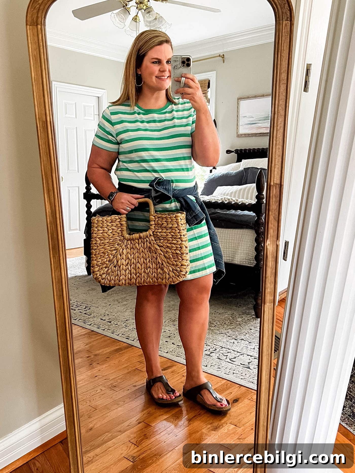 Green striped summer t-shirt dress