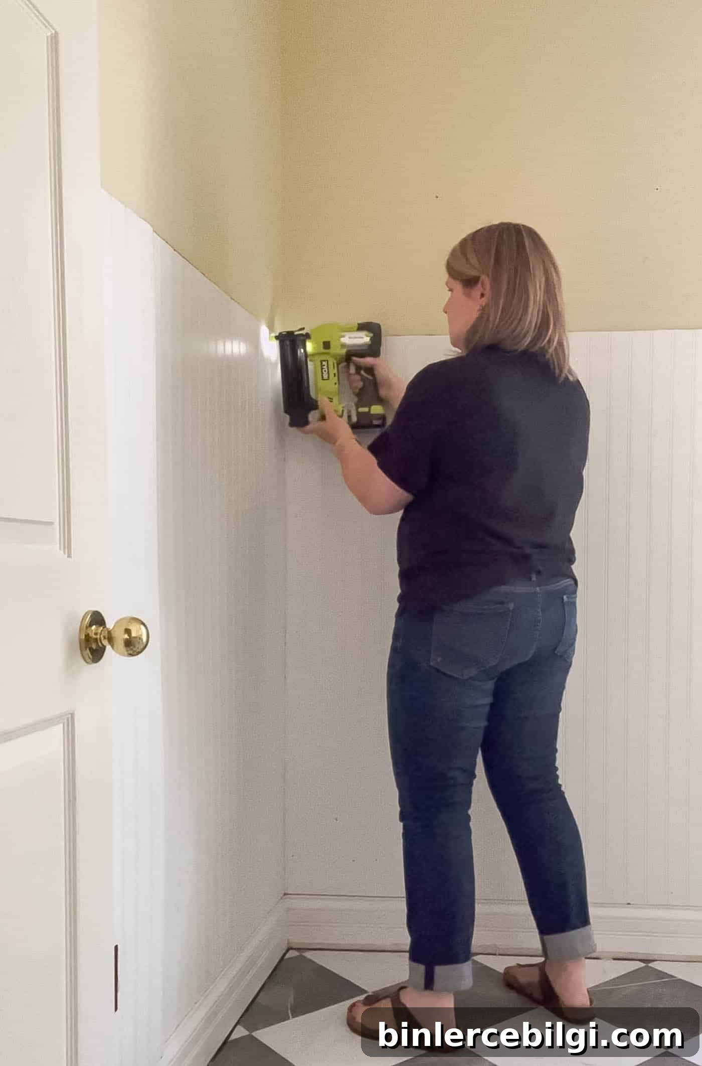 Install beadboard with nail gun