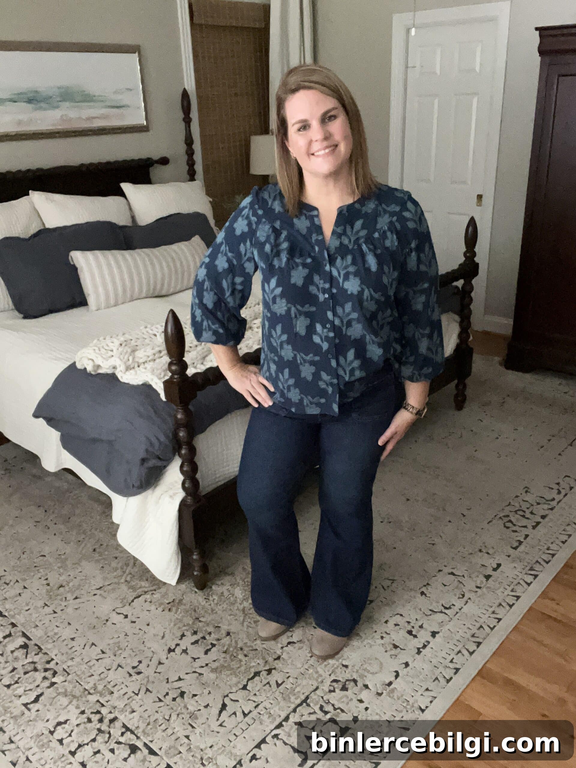 Cozy Early-Fall Sweaters and Tops to Wear Now 4 Bell-sleeve floral button-down shirt