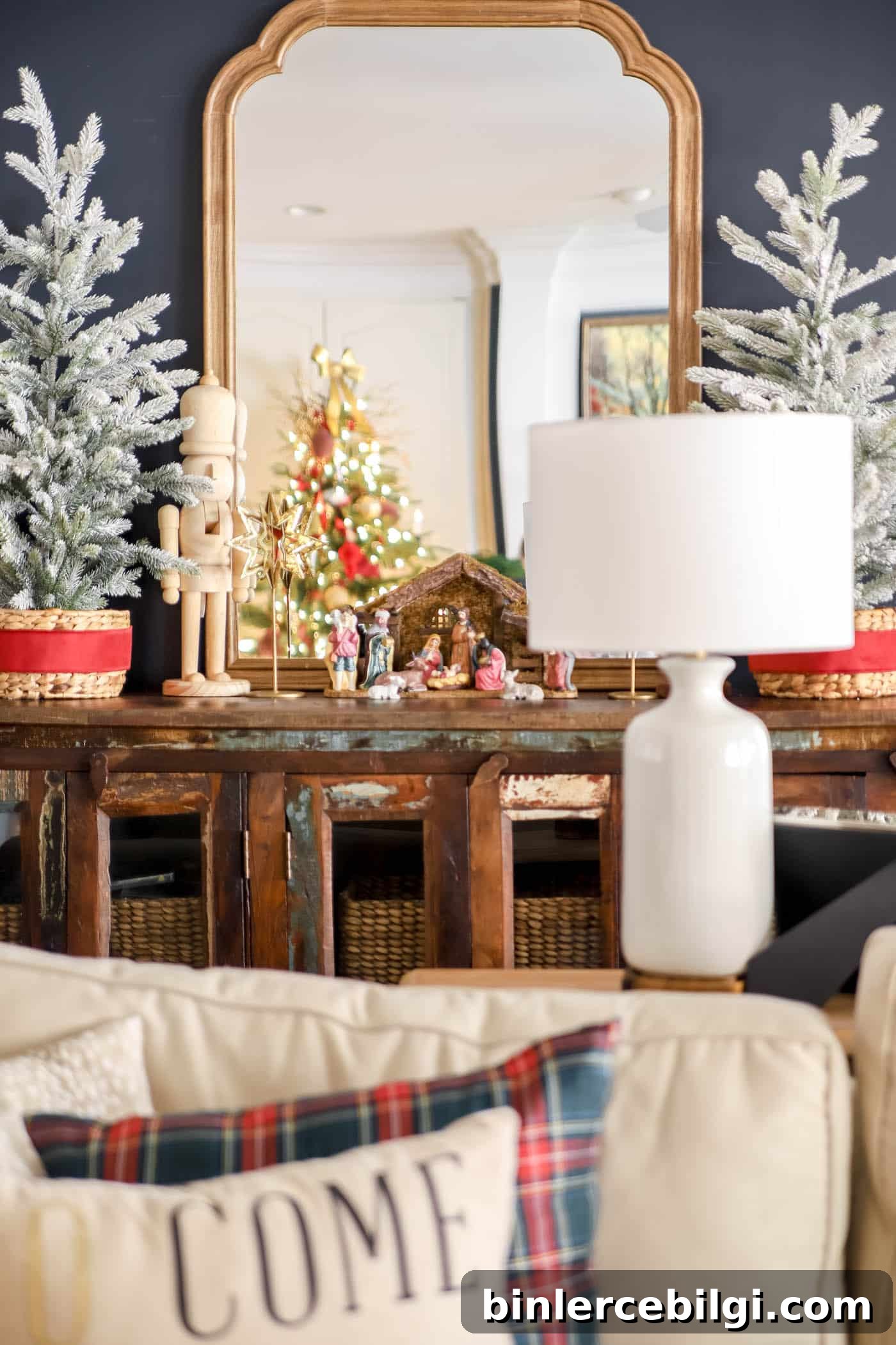 media cabinet with nativity scene