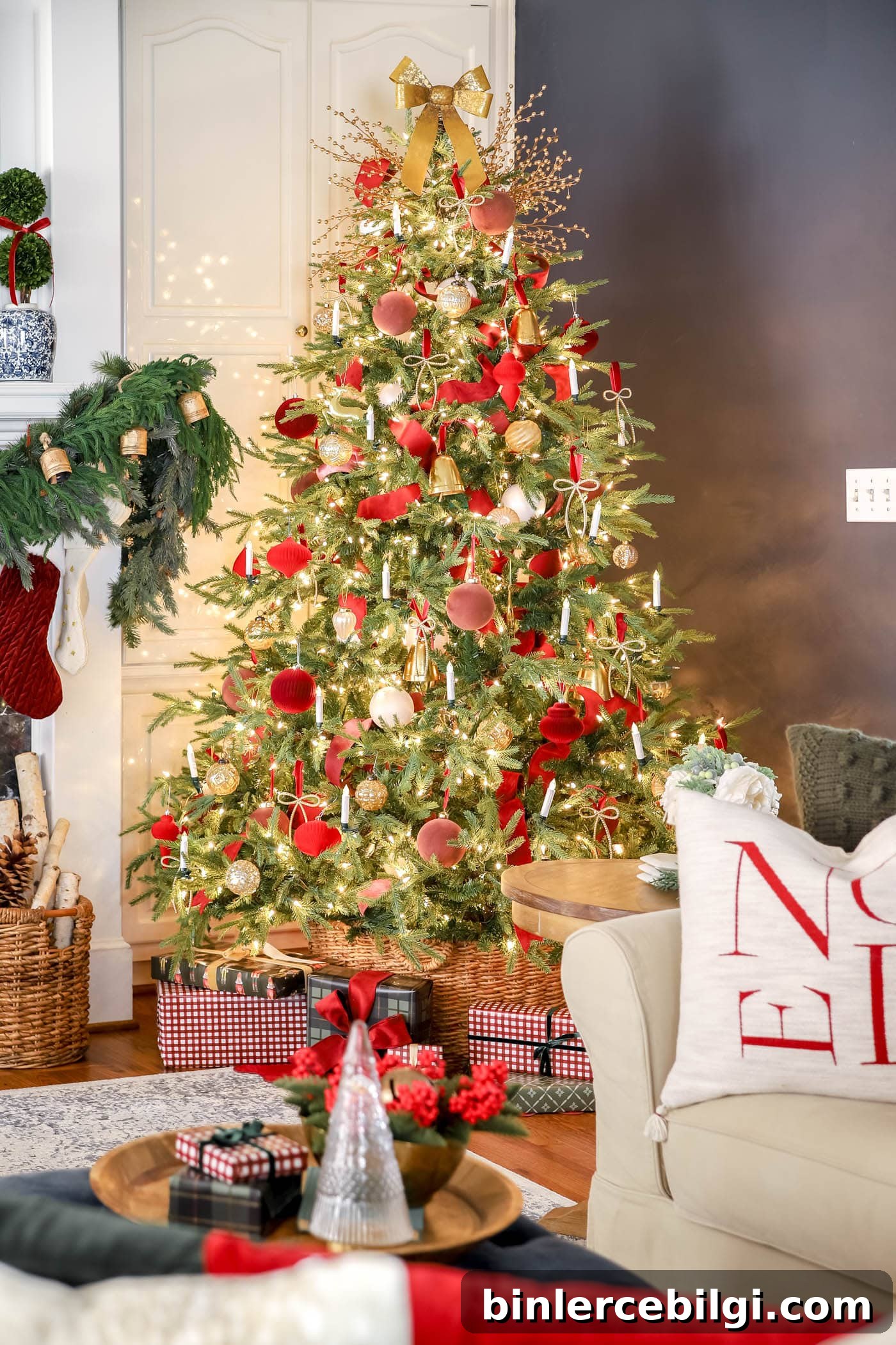 Red, White and Gold Christmas Tree Decor
