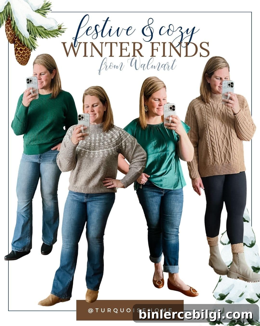 festive winter sweater and jeans outfits
