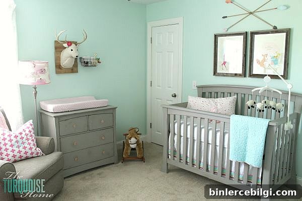 Green and Pink Girl's Nursery with Lide Green wall color.