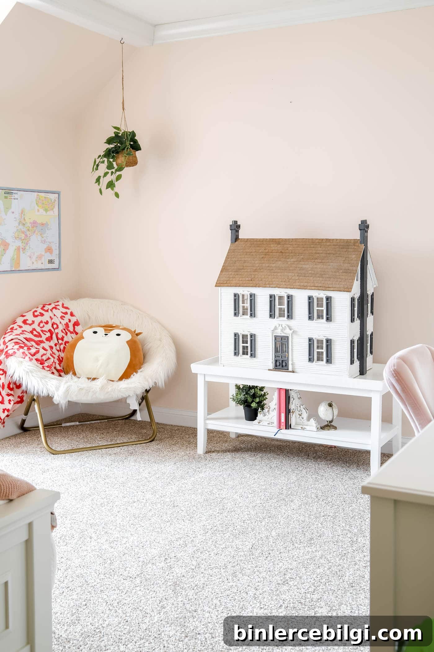 cozy chair in a pink teen room.