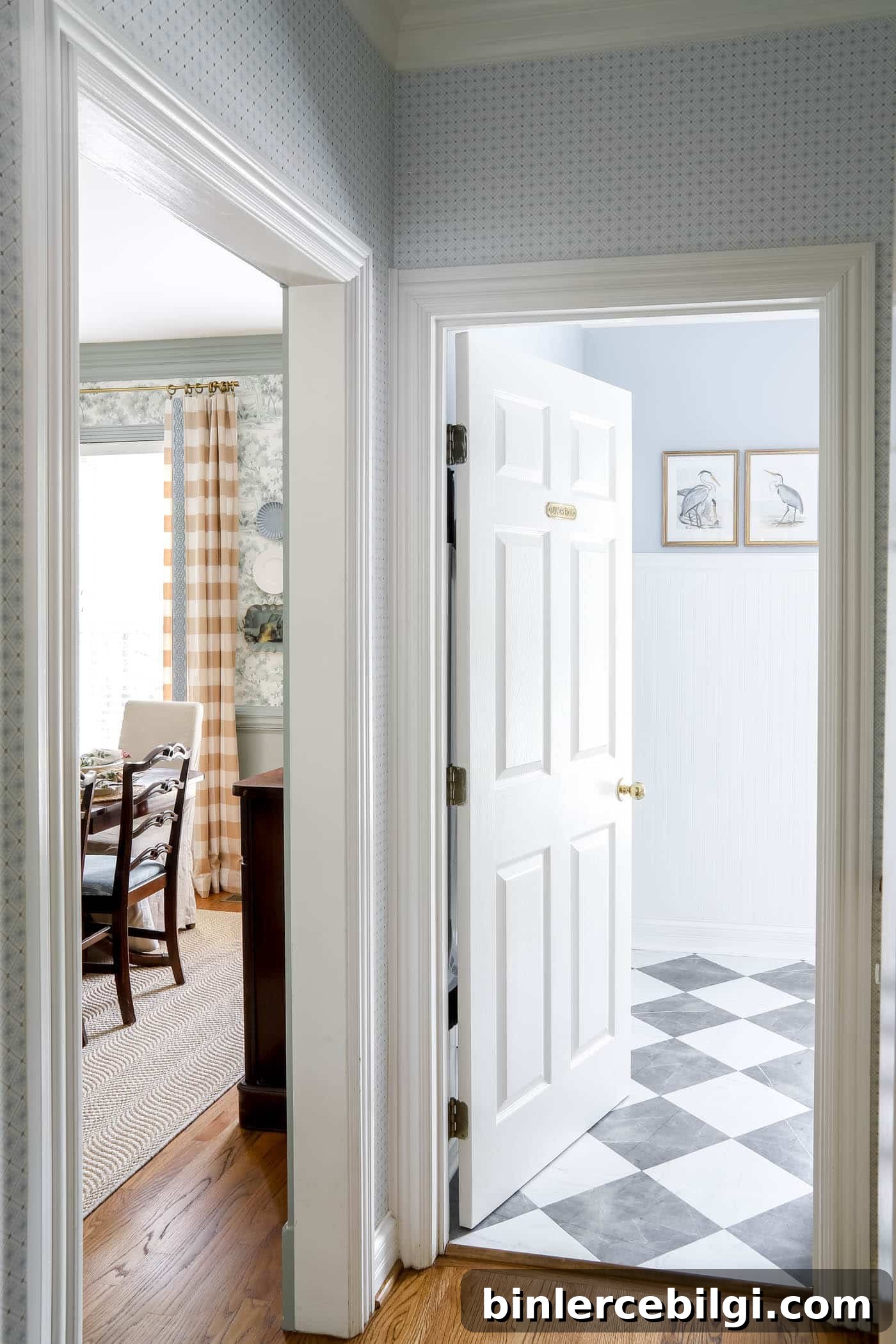 Butler's pantry view into a formal dining room and laundry room space.
