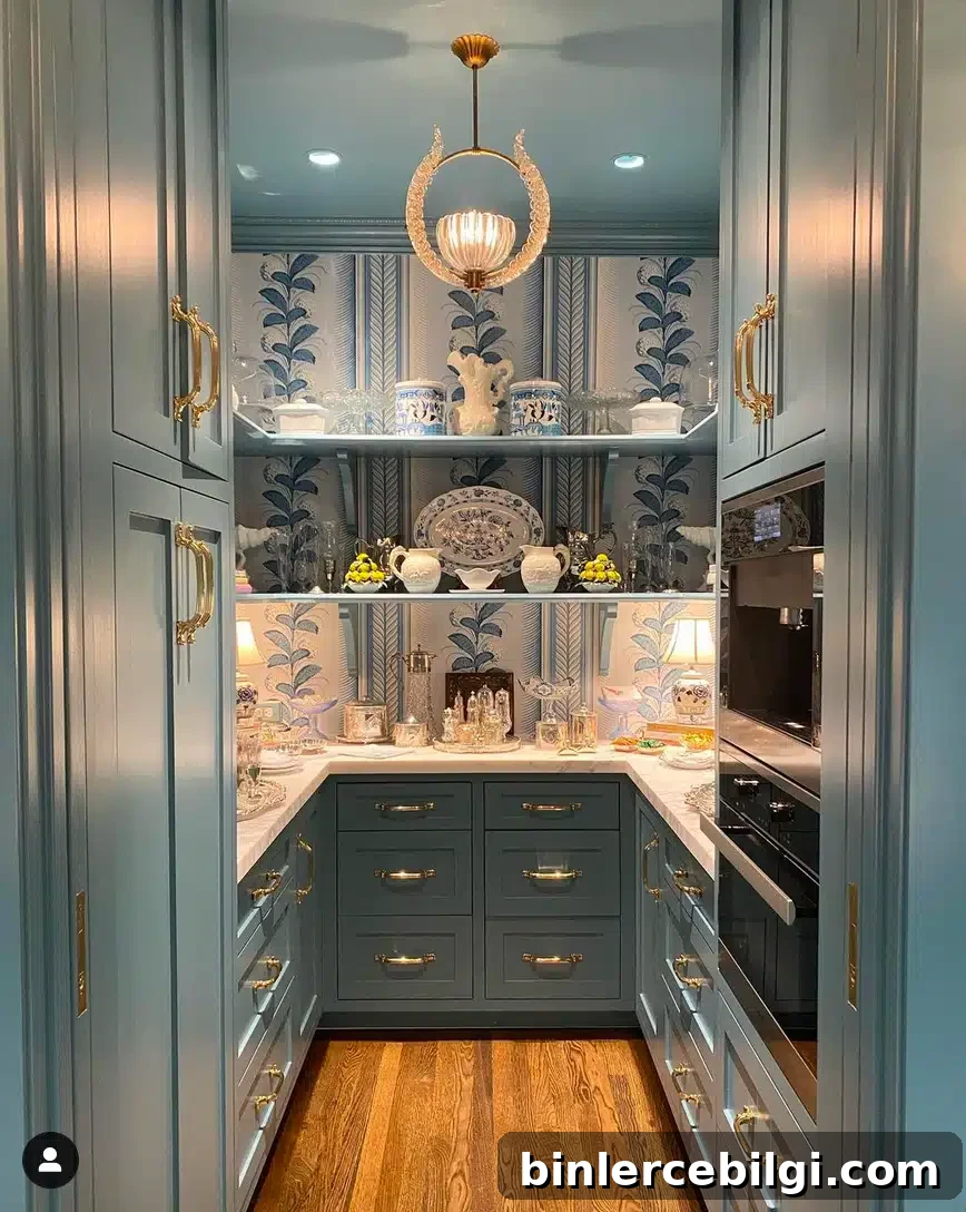 Butler's pantry emphasizing display of serving pieces.