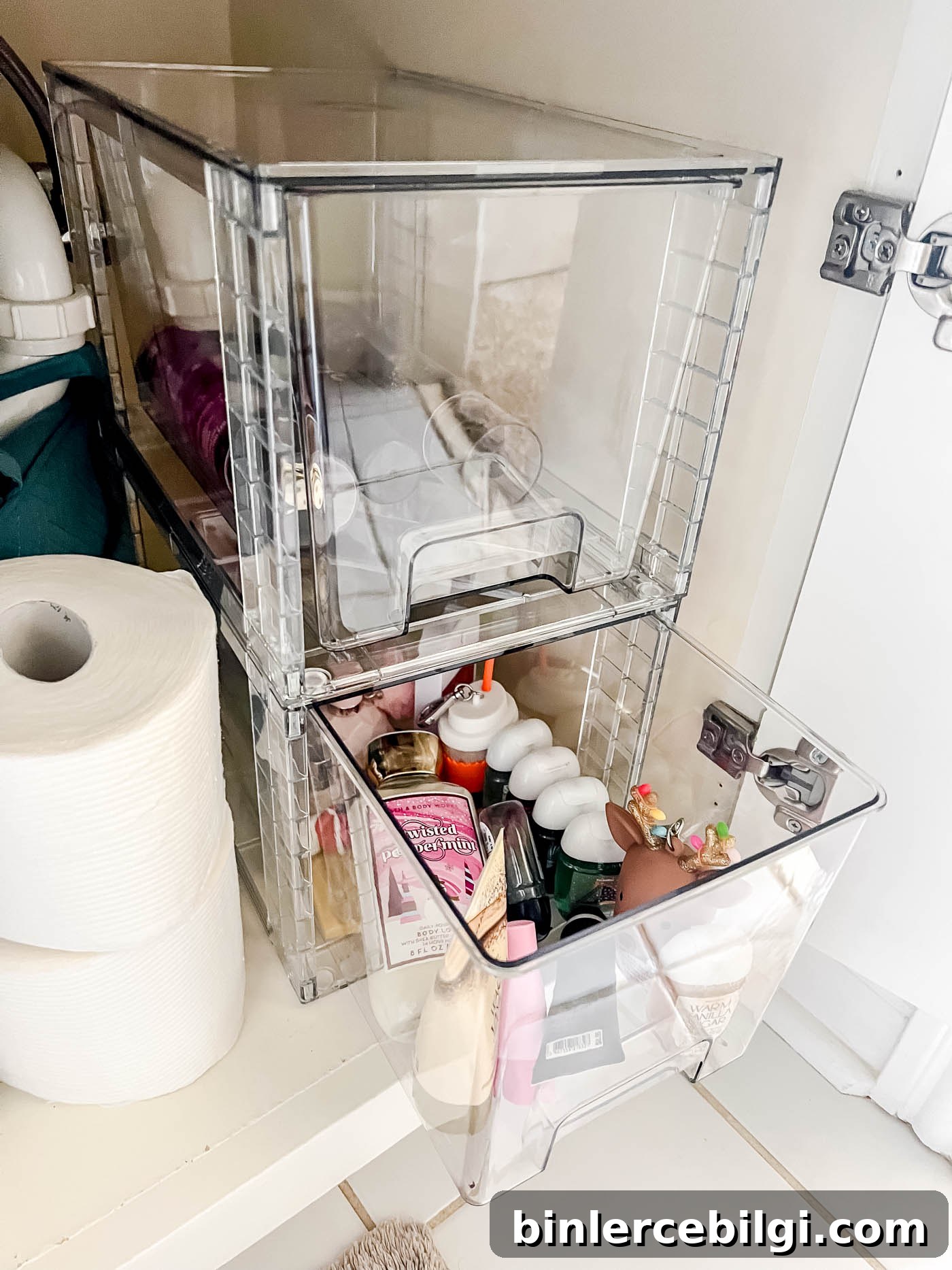 under the bathroom sink storage stacking bins