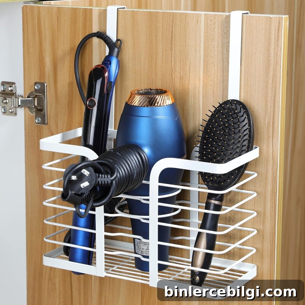 over-the-door organizer for bathroom hair tools.