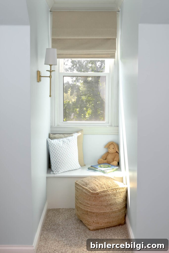 Coastal theme Reading Nook with Tidewater paint on the walls.