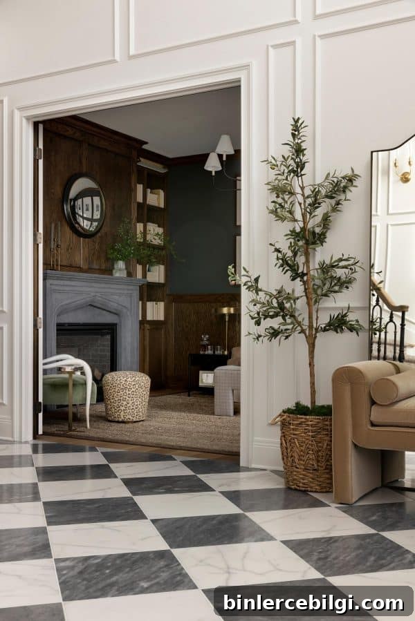 Bria Hammel Interiors Entry Way with diamond checkered flooring