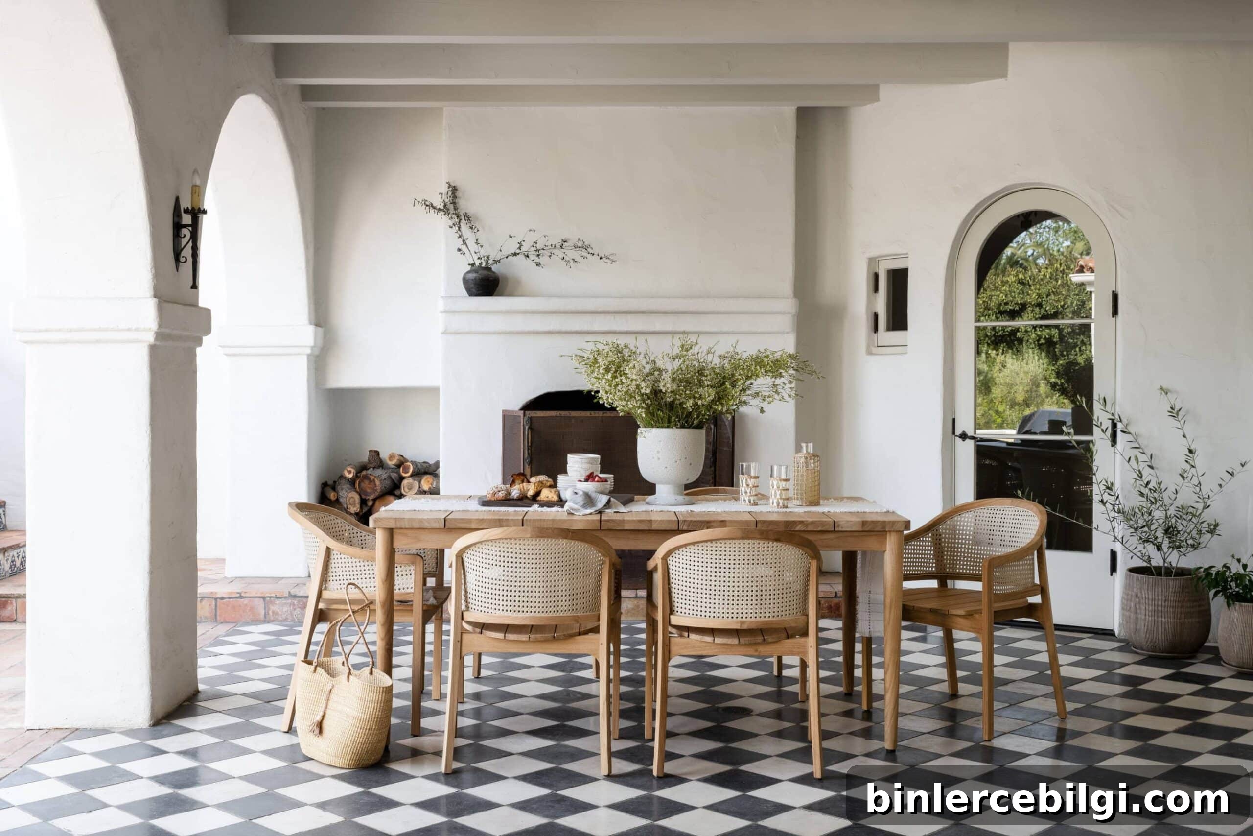 checkered flooring in an outdoor patio
