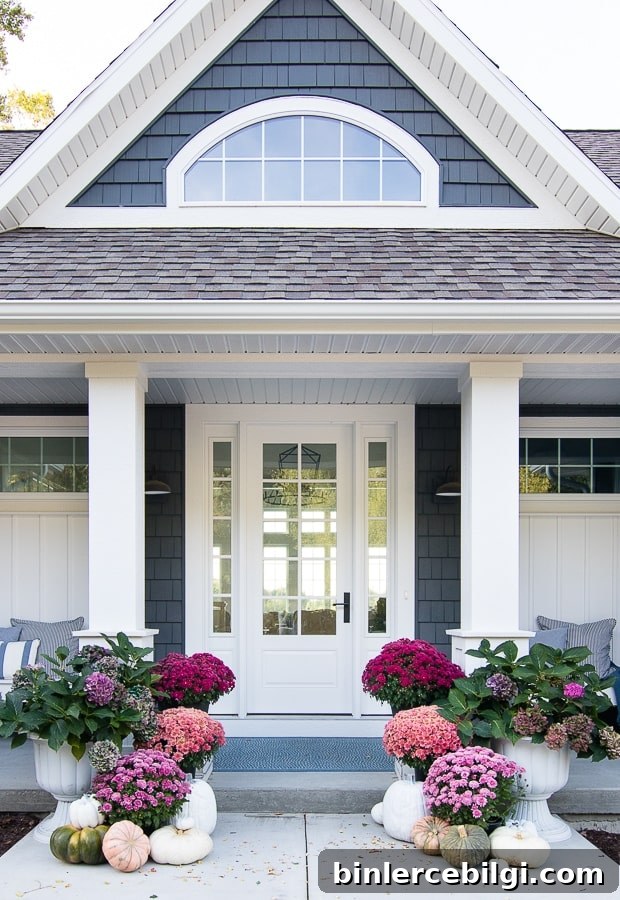 modern lake home with jewel tone pumpkins and neutral pumpkins.