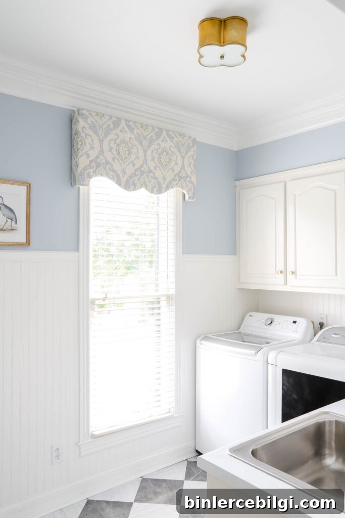 blue and white laundry room makeover