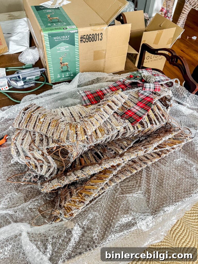 assembling the outdoor holiday decor