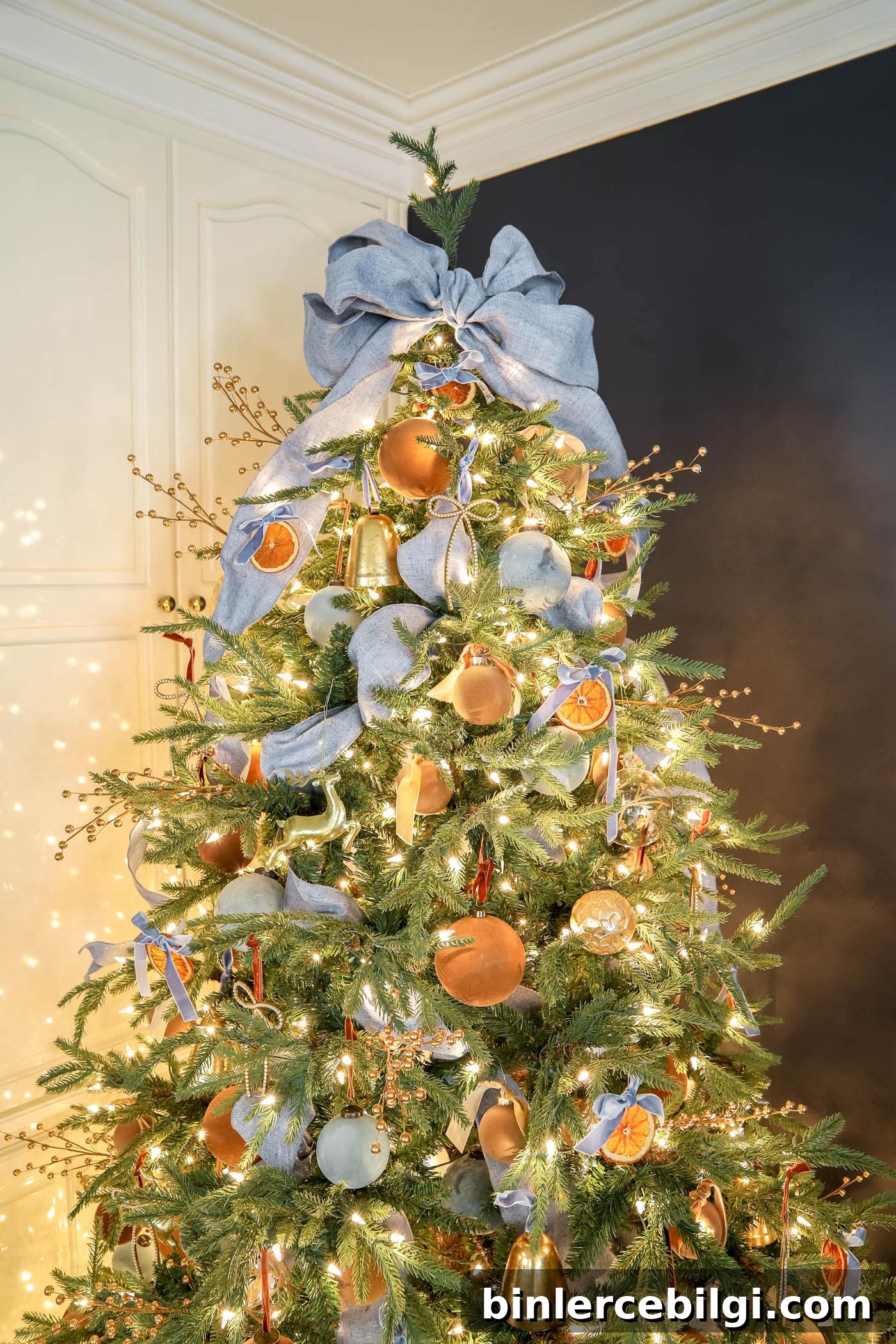 Blue, brown and orange Christmas tree color palette