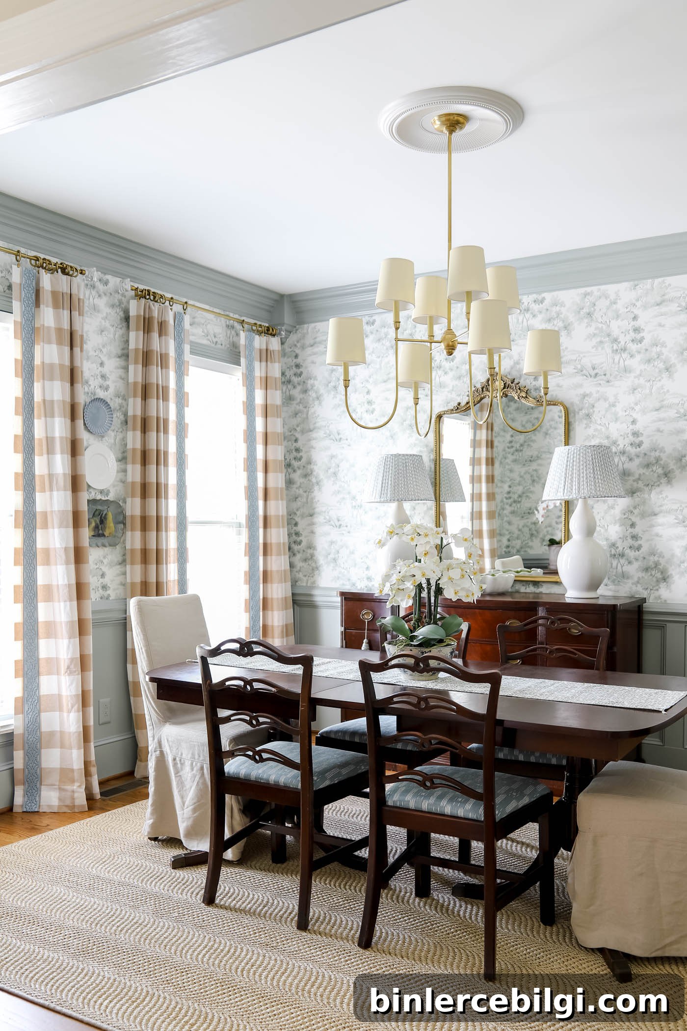 Traditional Dining Room with Brass Chandelier