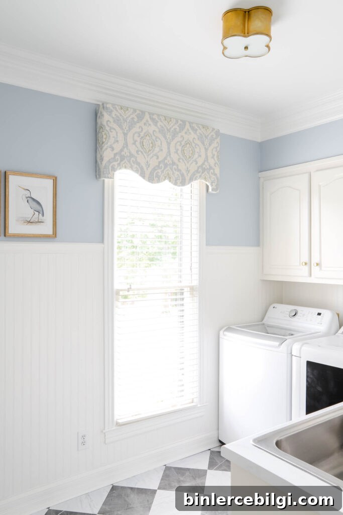blue and white laundry room makeover