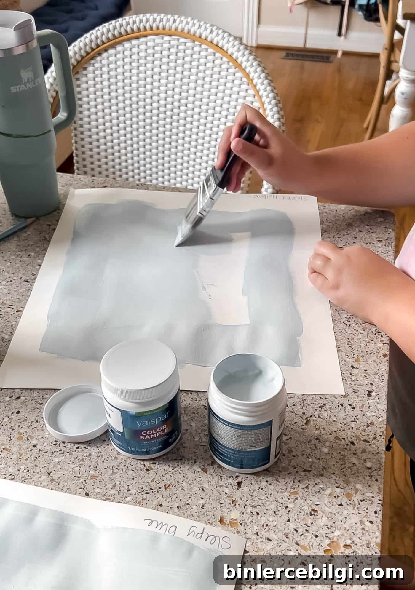 painting paint samples on poster board.