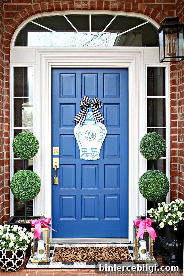 spring front porch with colorful decor