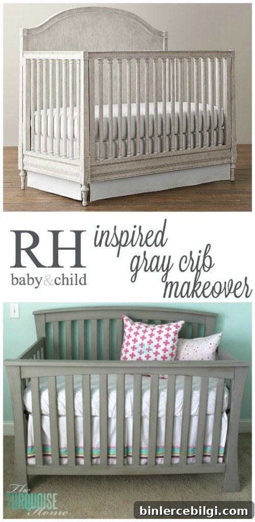 Restoration Hardware Baby and Child inspired gray crib makeover | TheTurquoiseHome.com