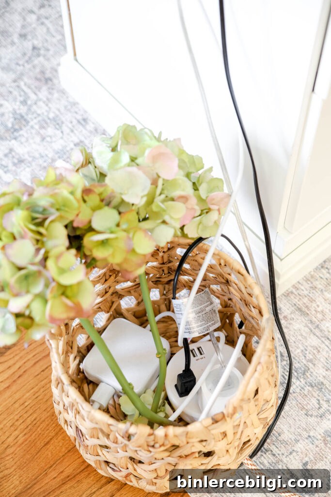 Hydrangea Decor Ideas to Brighten Your Home 9 office desk cord organization idea
