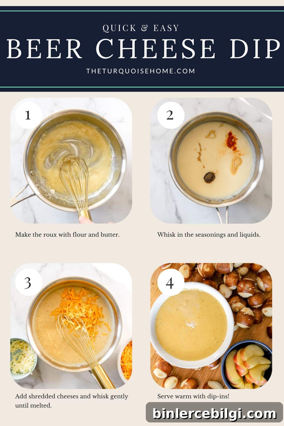 Process shots of making the beer cheese dip