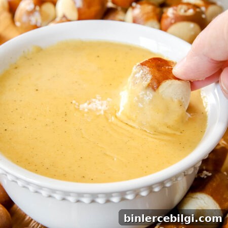 Final shot of beer cheese pretzel dip