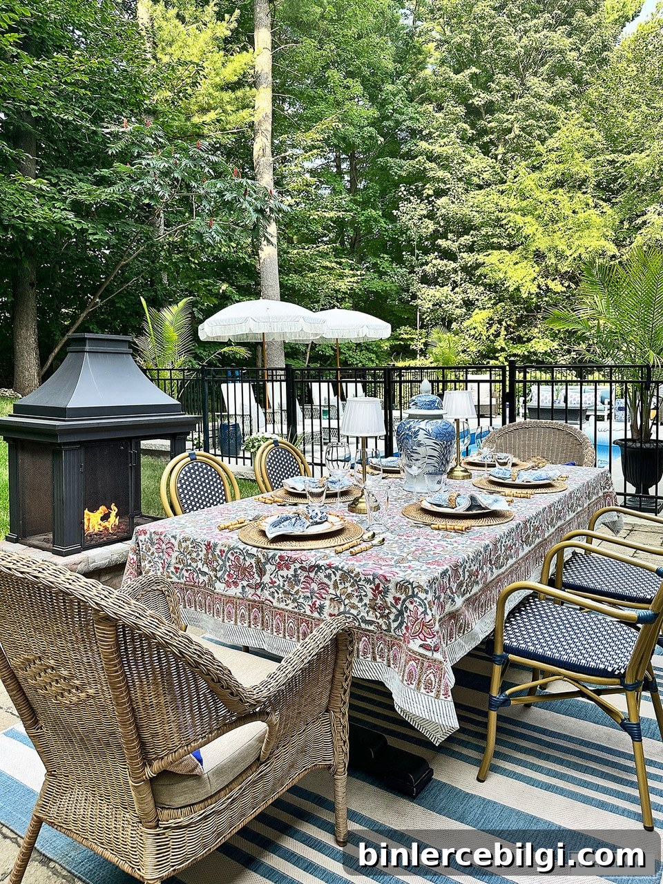 Chic Outdoor Tablescape With Block Prints