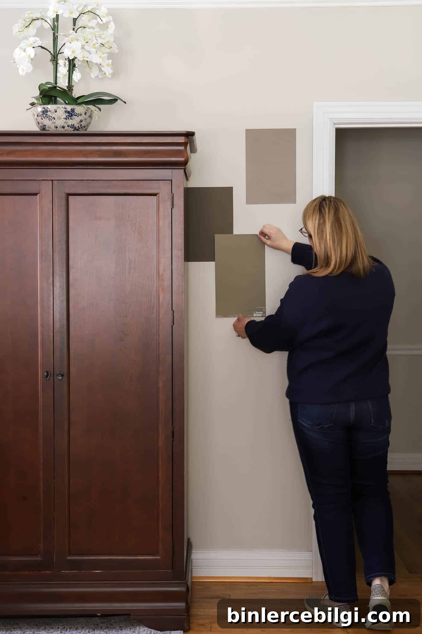 trying out brown paint color samples.