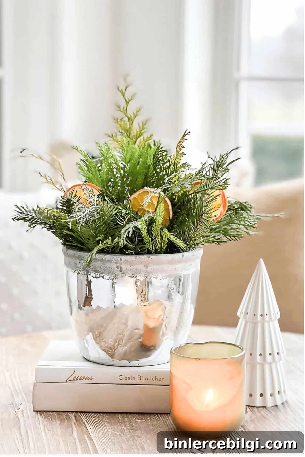 bucket of evergreen sprigs