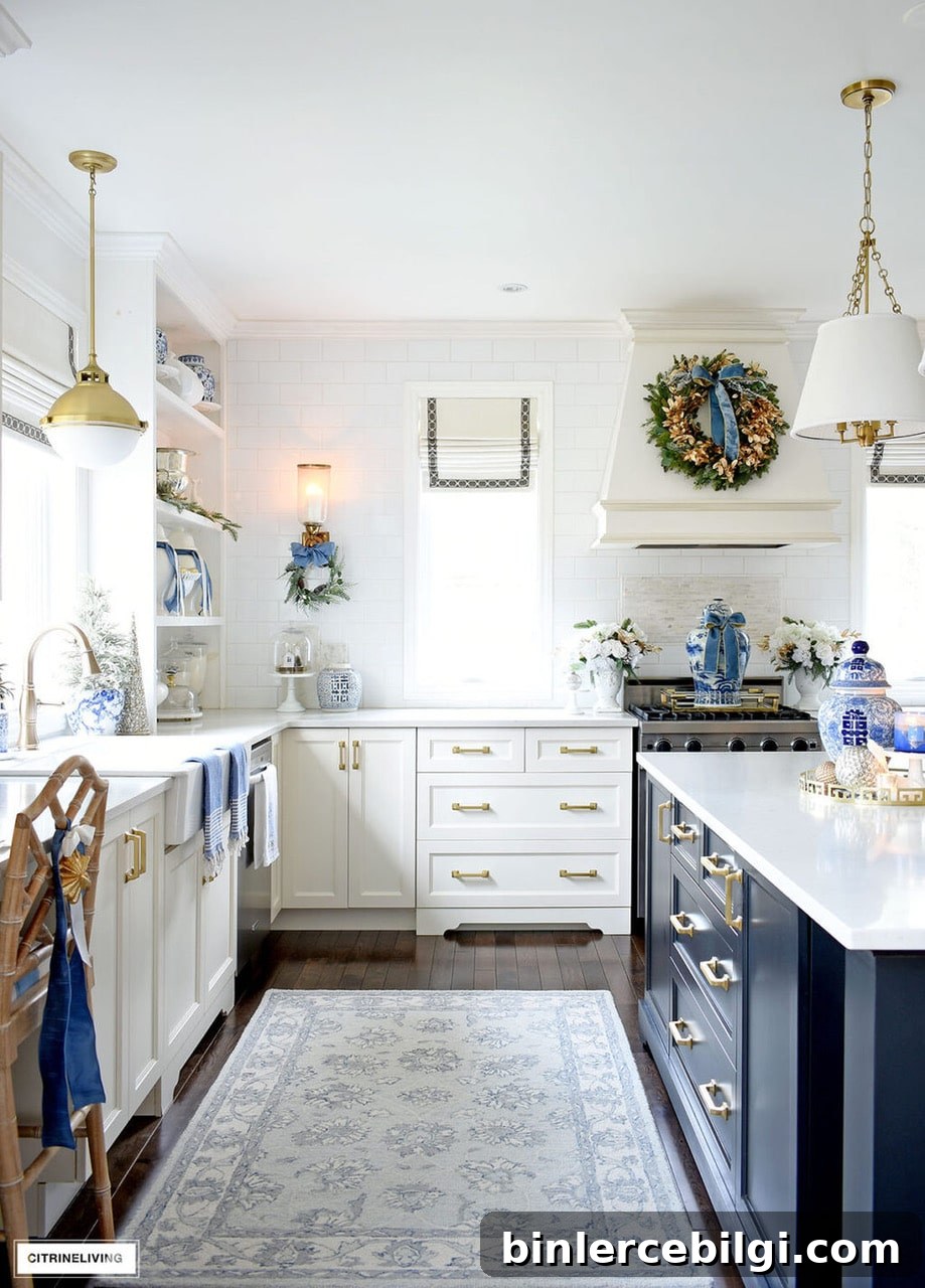 Blue and Gold Christmas: Festive Tablescapes and Decorating 4 Citrine Living Christmas Kitchen