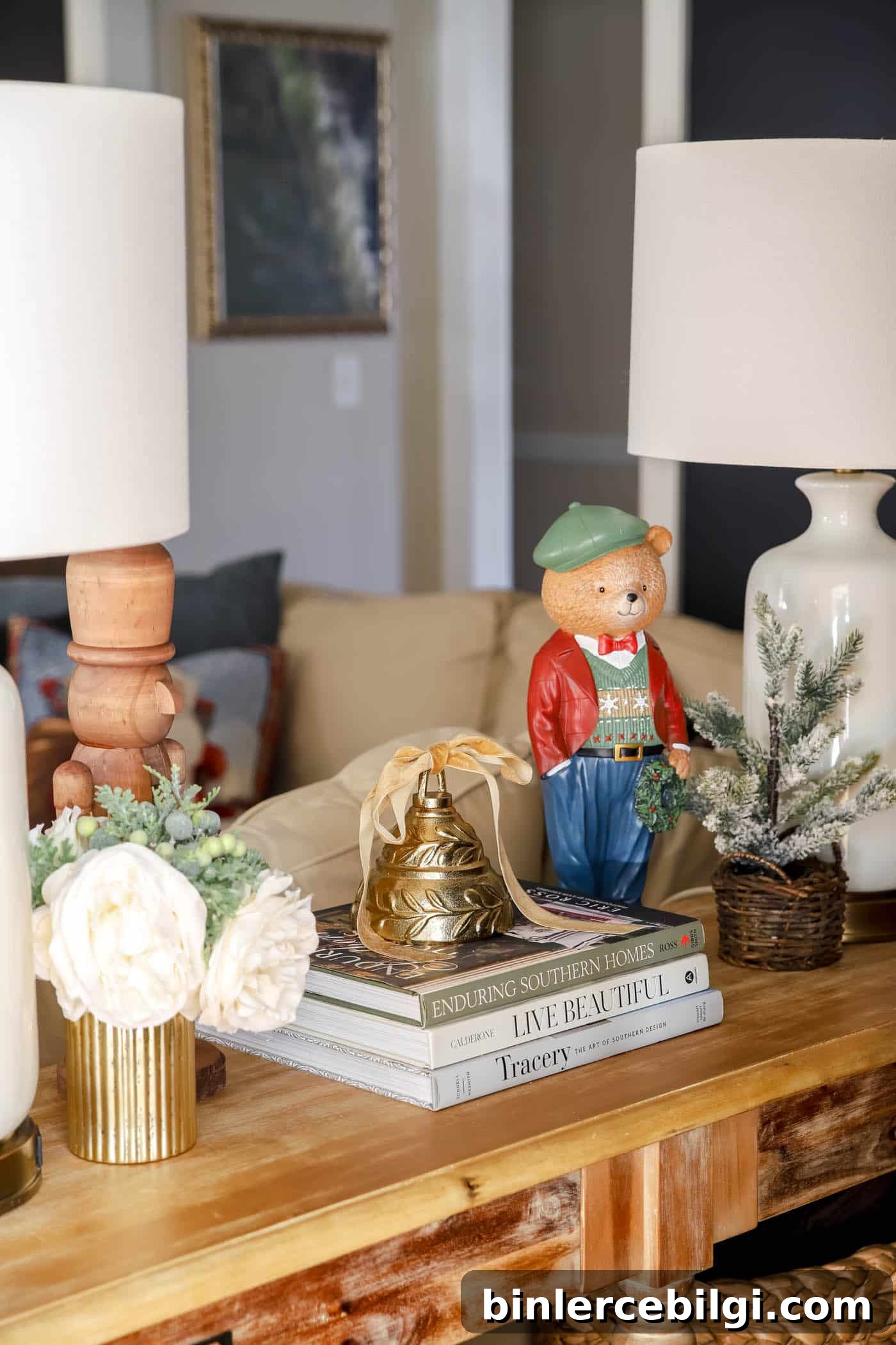 Ralph Lauren polo bear figurine in Christmas clothes.