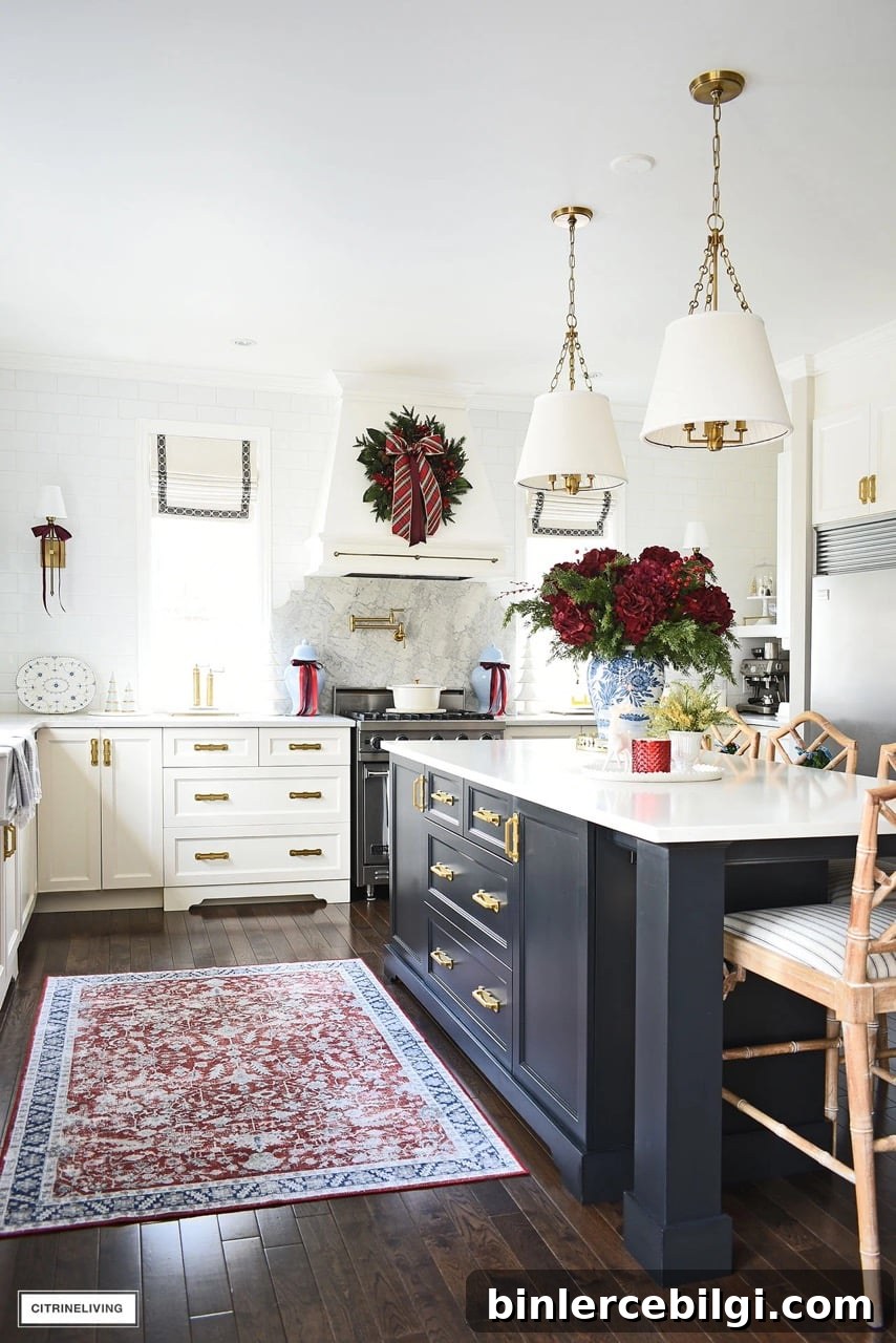 traditional kitchen decorated for Christmas