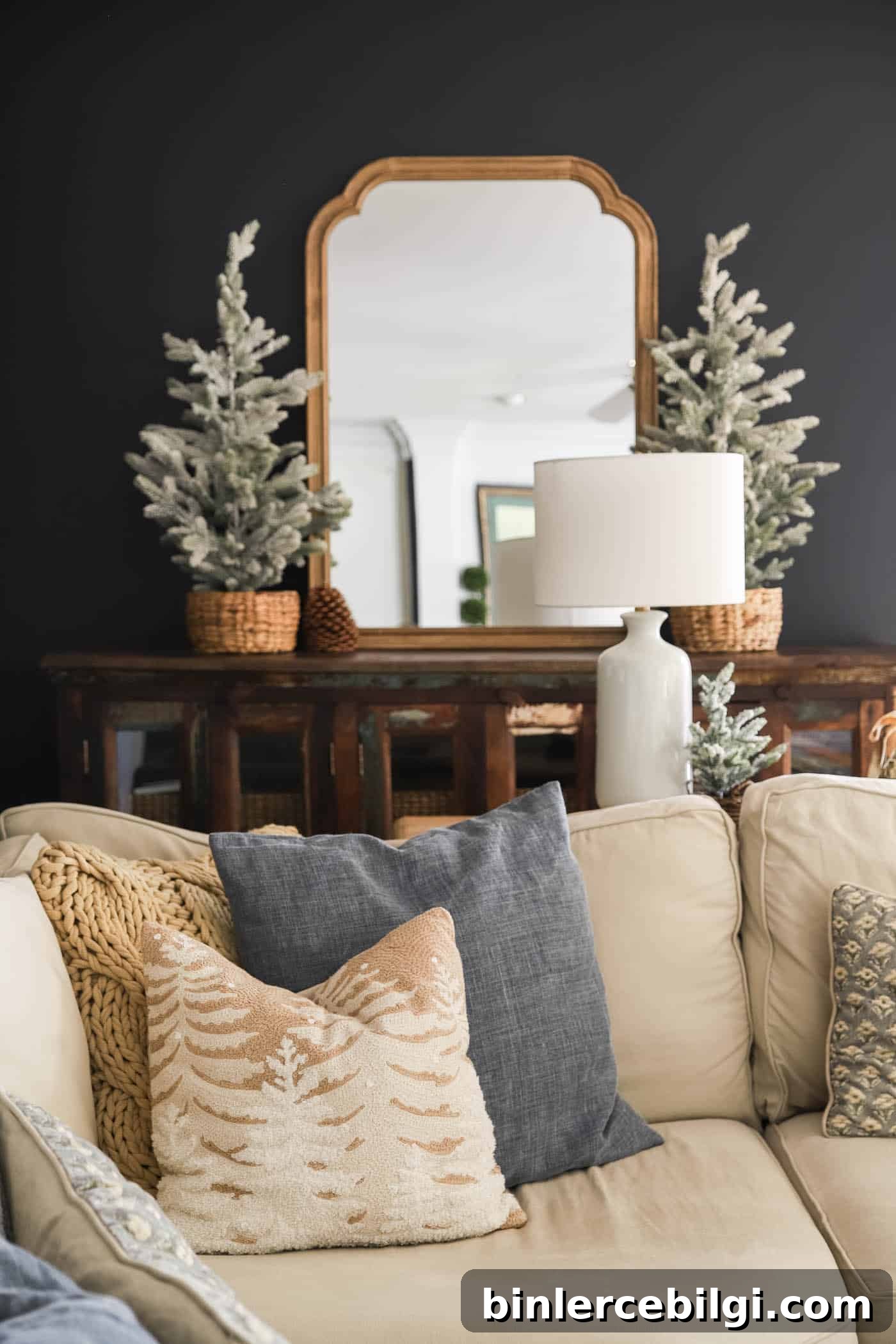 Post-Christmas Winter Decor Ideas to Cozy Up Your Home 4 winter throw pillows on the sofa