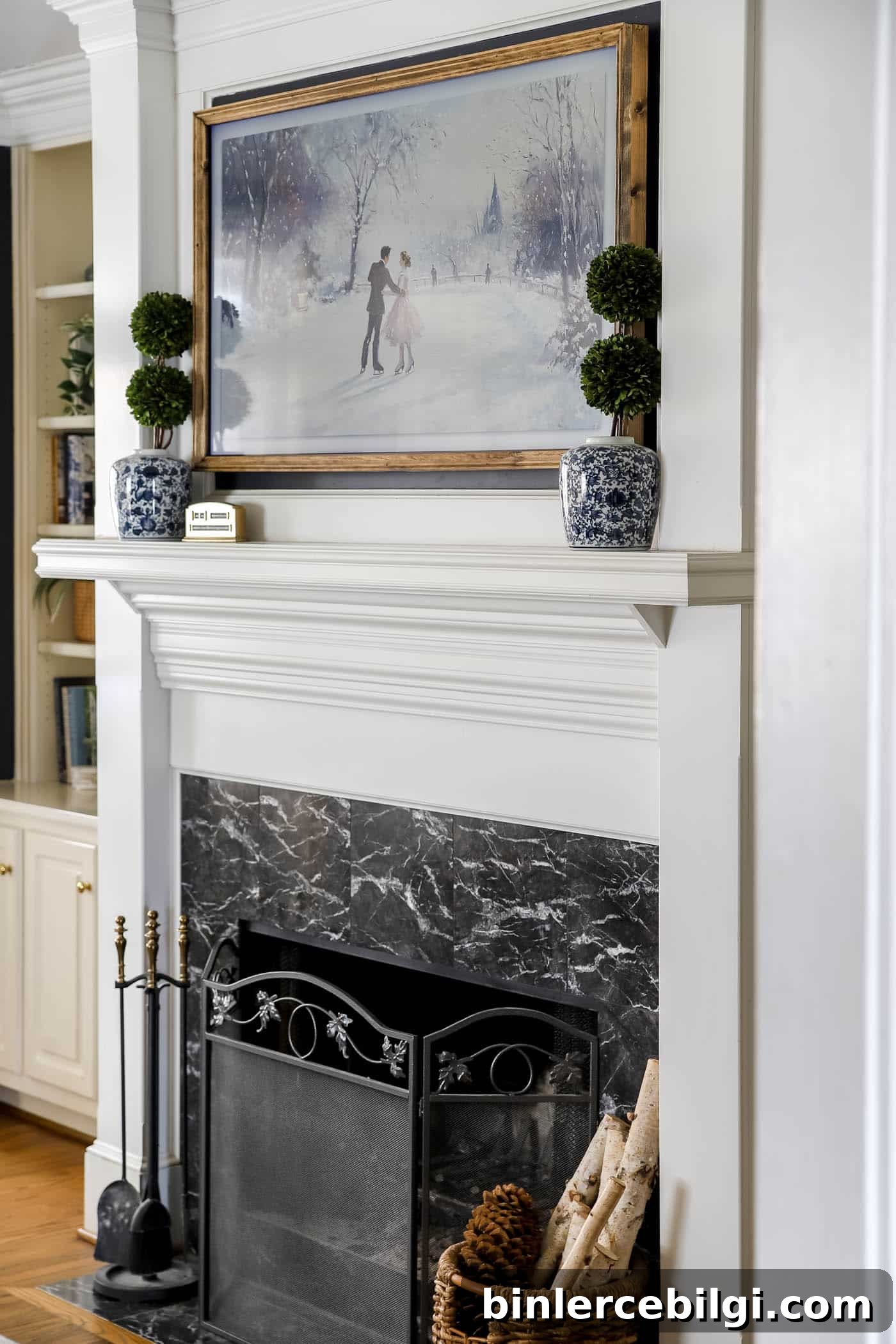 Post-Christmas Winter Decor Ideas to Cozy Up Your Home 7 simple winter mantel with a Frame tv
