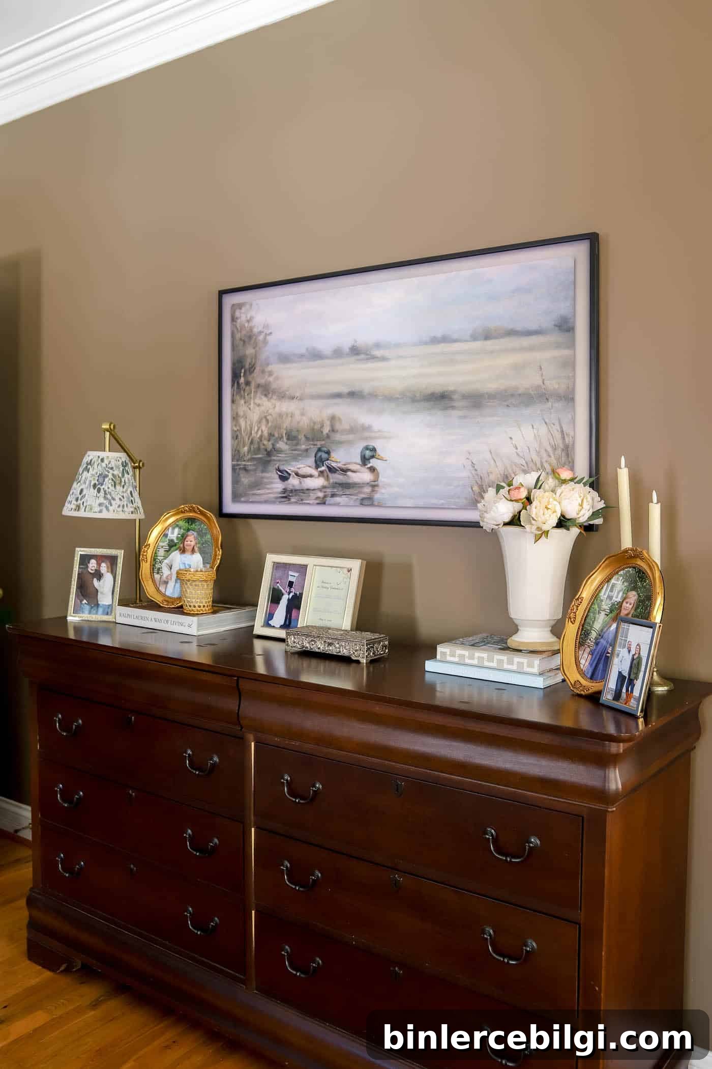 Frame TV in spring decor for the bedroom
