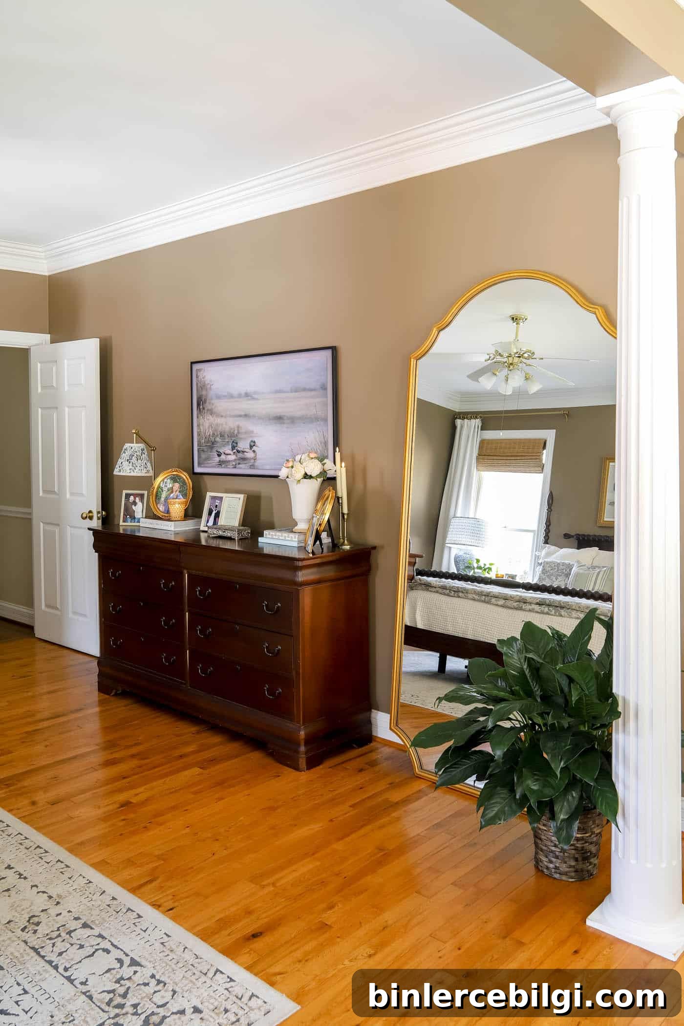 oversized floor mirror in bedroom