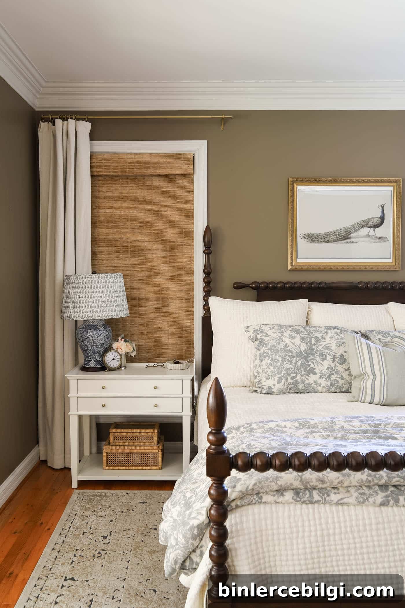 spring bedding and nightstand decor