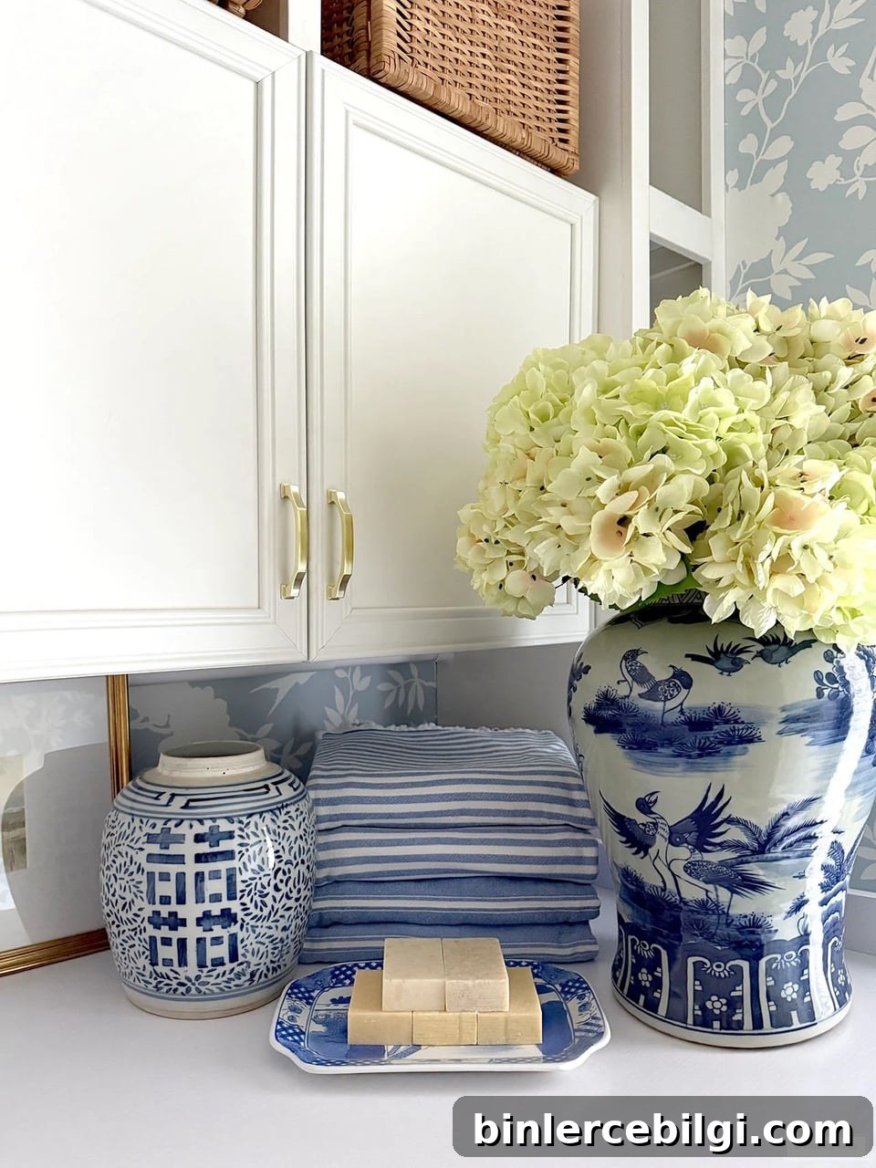 laundry room with chinoiserie pots