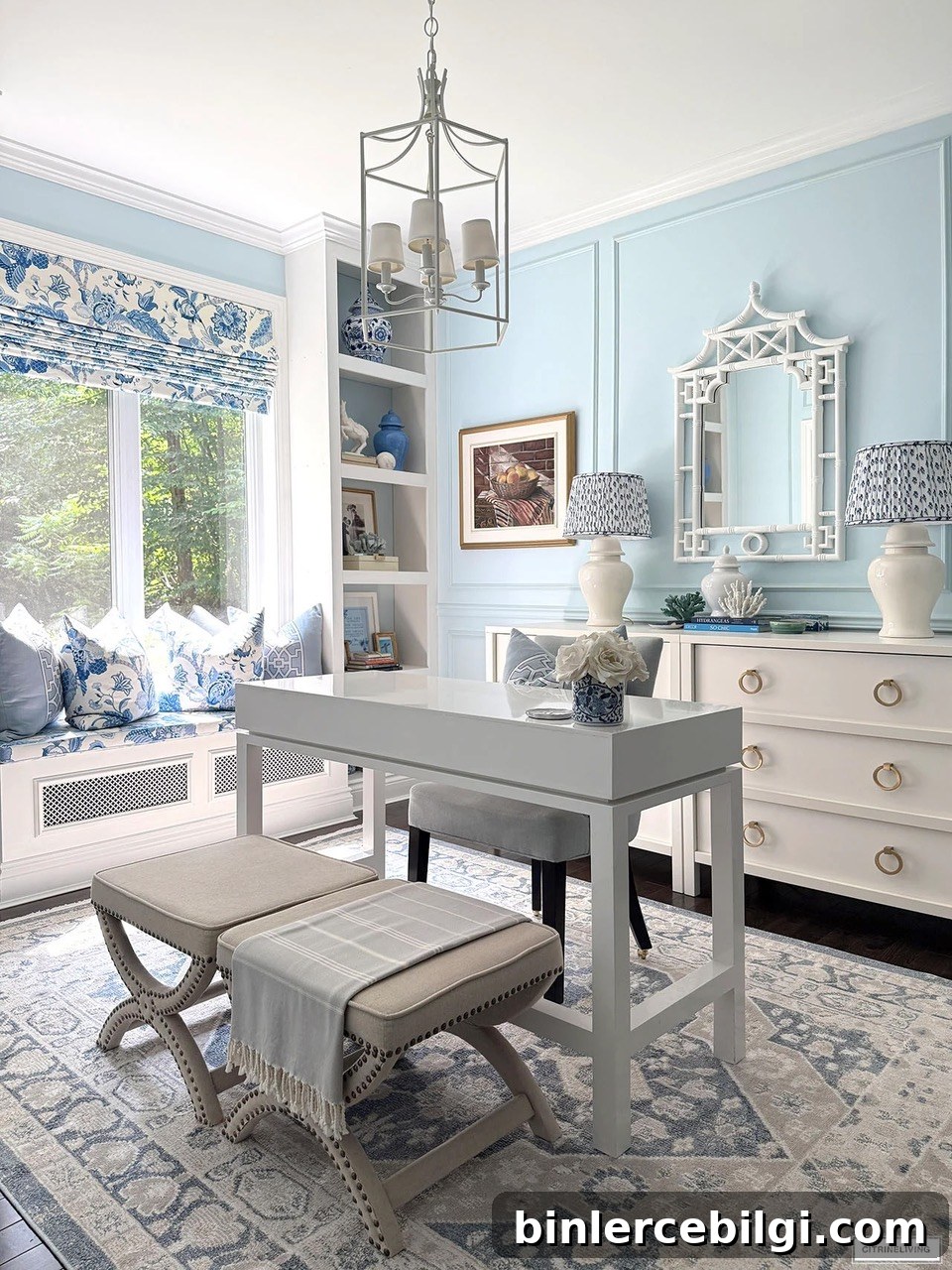 blue and white home office refresh