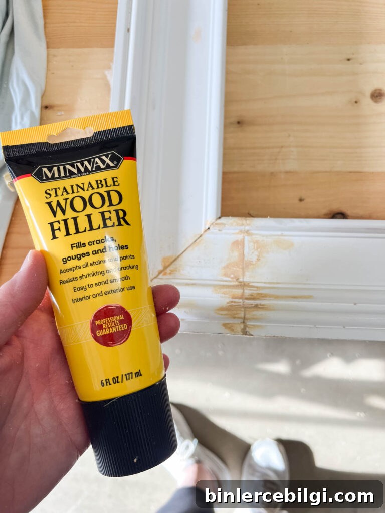 filling holes on a DIY wood frame.