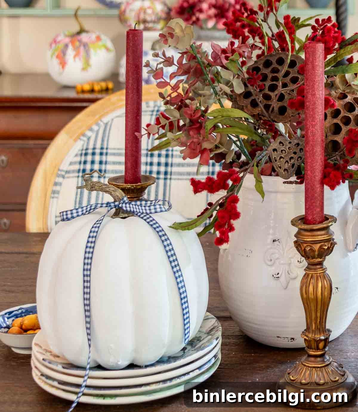 white pumpkin candle holders